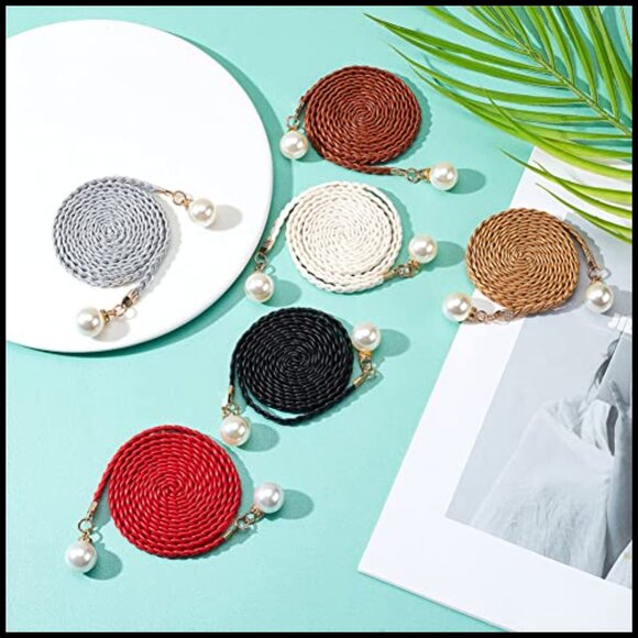 PU Leather Braided Woven Tassel Chain Belt with Imitation Pearl main image 4